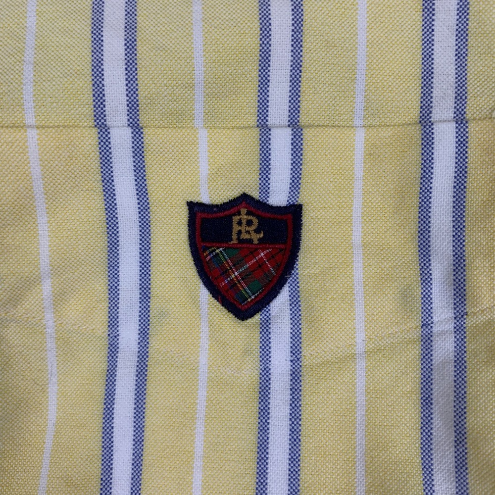 Ralph Lauren Golf Tilden Shirt Mens XL Yellow Blue Striped Cotton Oxford Crest - Picture 6 of 9